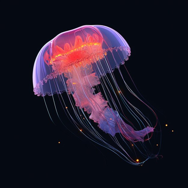 Glowing jellyfish in the dark ocean