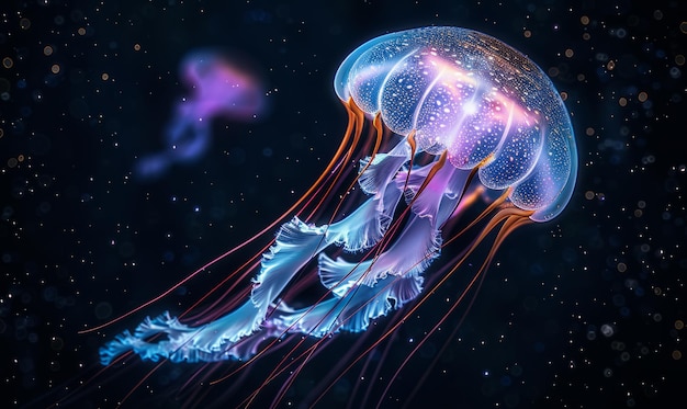 glowing jellyfish in the deep