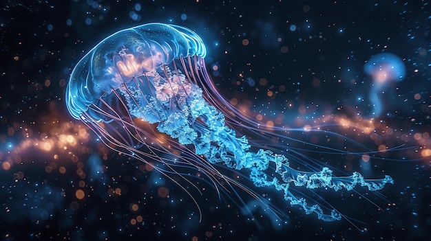 glowing jellyfish in the deep