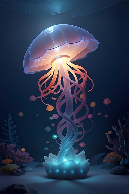 Glowing jellyfish at night