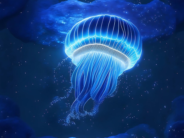 Photo glowing jellyfish swim deep in blue sea