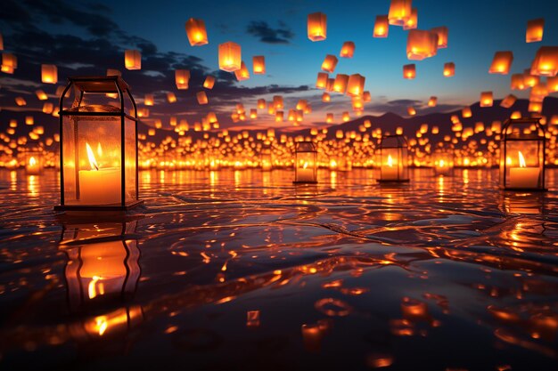 Glowing Lantern Festival Sunset Wallpaper