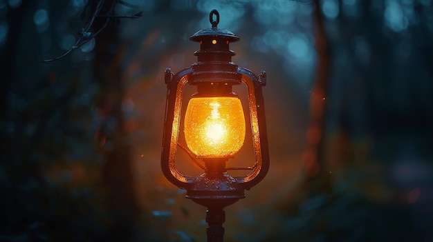 Glowing Lantern in Forest