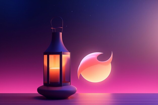 Photo a glowing lantern and a moon behind it