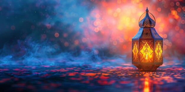 Glowing Lantern on Wet Ground