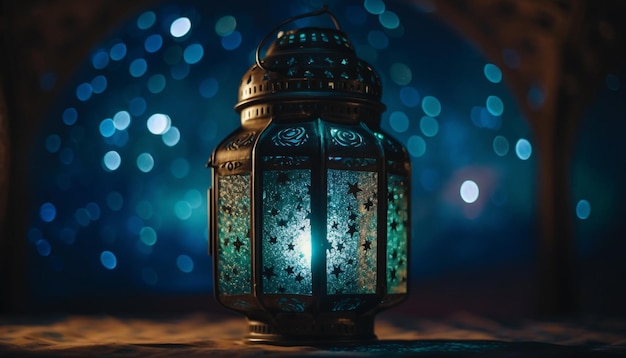 Glowing lanterns illuminate Ramadan celebration in Arabia generated by AI