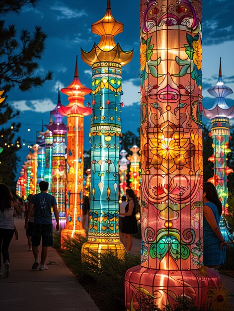 Photo glowing lanterns at a night festival