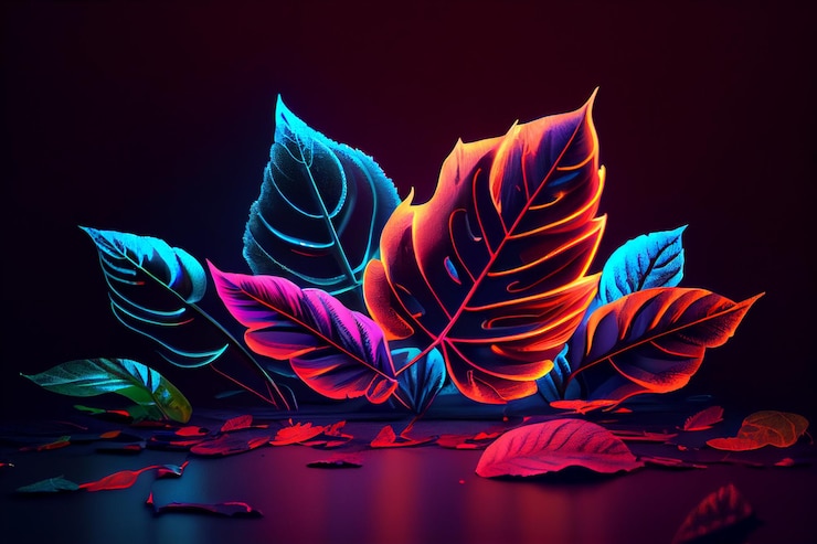 Фотография светящиеся листья неоновые огни фон
