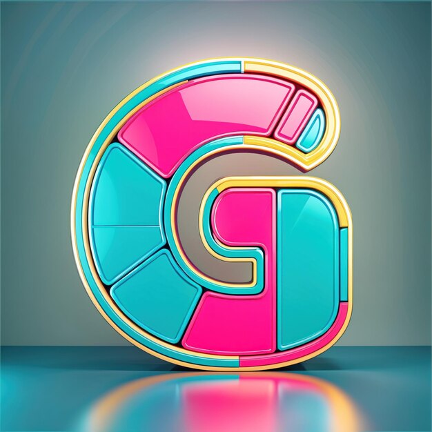 Glowing letter g in blauw en roze neonlicht geïsoleerd op blauwe achtergrond