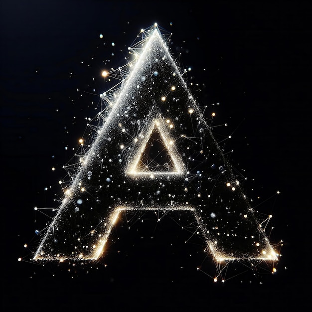 A glowing letter A with black background