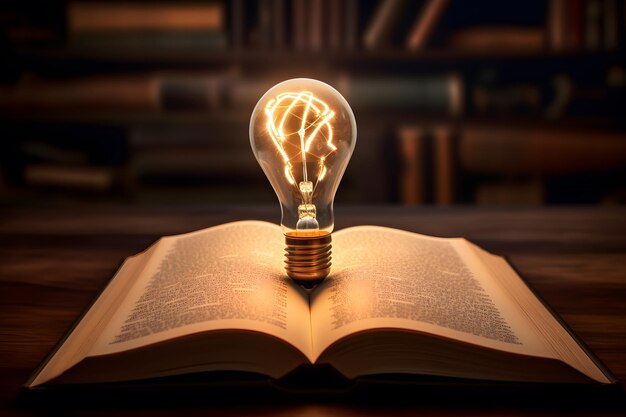 本の知識コンセプトに輝く電球