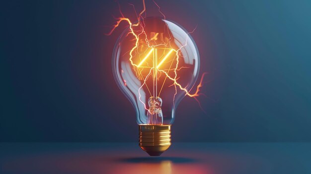 Photo glowing light bulb emitting dynamic electric sparks symbolizing innovation and creativity on a dark gradient background