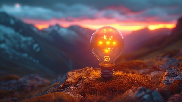 Glowing light bulb in outdoors