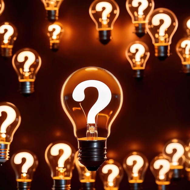 Glowing light bulb with question mark indicating curiosity and questioning knowledge