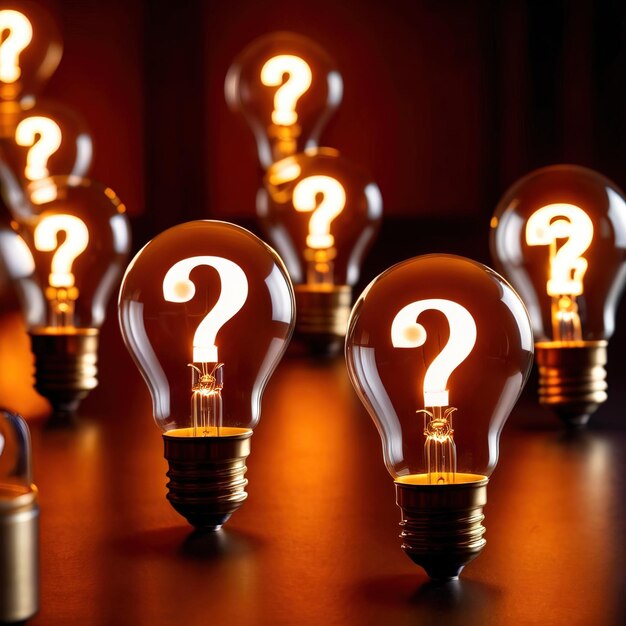 Glowing light bulb with question mark indicating curiosity and questioning knowledge