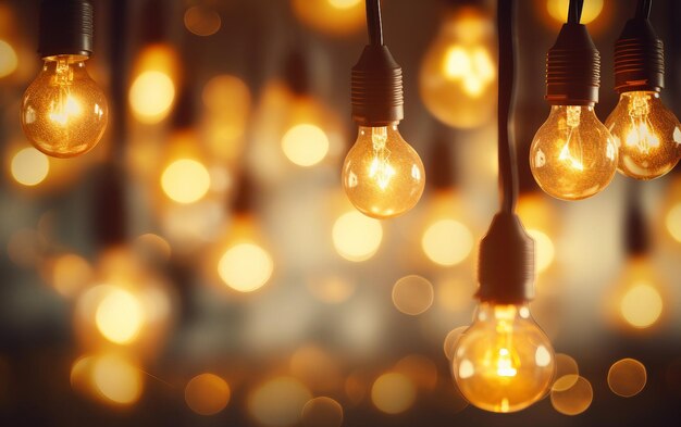 Glowing Light Bulbs on Bokeh Background