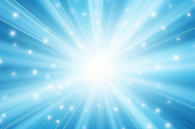 Glowing light rays on sky blue background