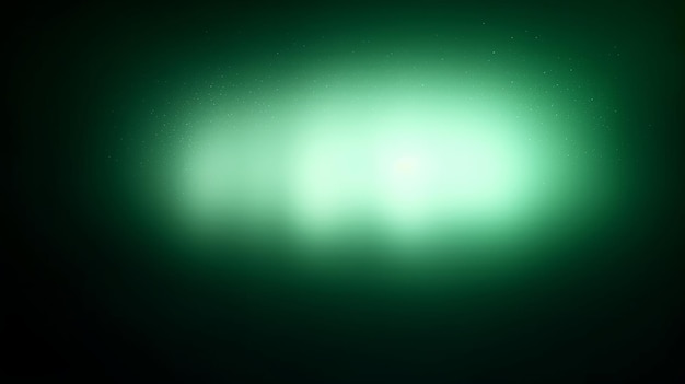 A glowing light spot on a dark grainy background with a white and green blurred gradient AI Generated