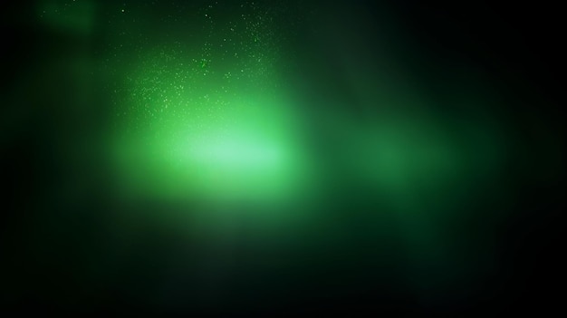 A glowing light spot on a dark grainy background with a white and green blurred gradient AI Generated