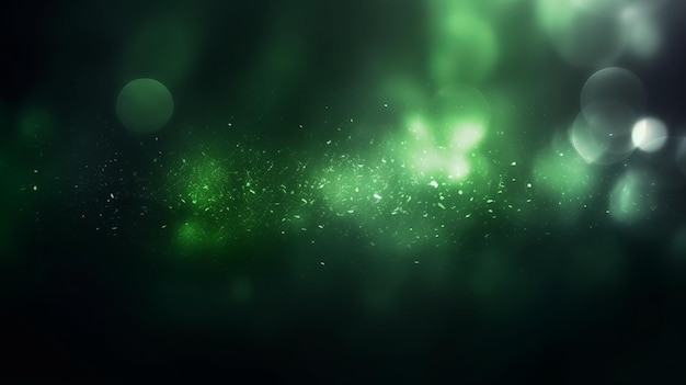 A glowing light spot on a dark grainy background with a white and green blurred gradient AI Generated