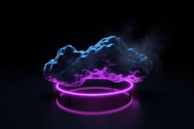 A glowing light with purple lights and a cloud on it