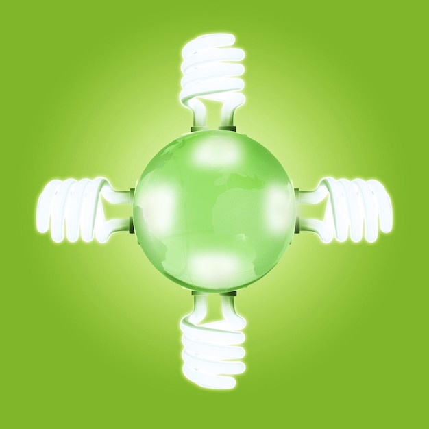 Glowing Lightbulb on Green background