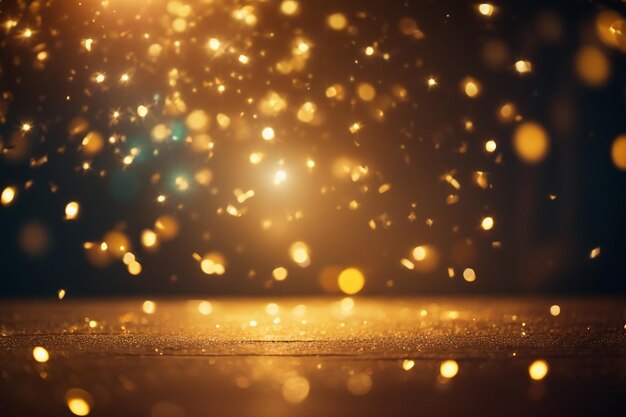 Glowing lights flare sparkles golden bokeh background