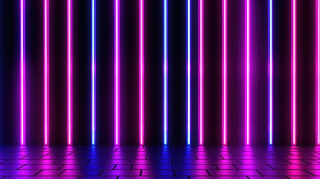Photo glowing lines in bright neon colours on a dark background