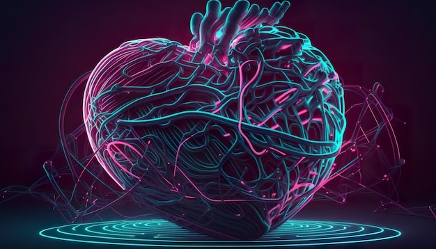 Glowing lines at human heart Creative illustration Ai Generate