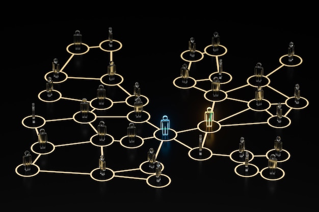 Foto piccolo uomo incandescente con concetto di informazione e comunicazione rendering 3d