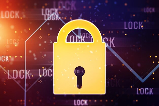 Photo glowing lock symbol on dark background digital security concept 3d rendering