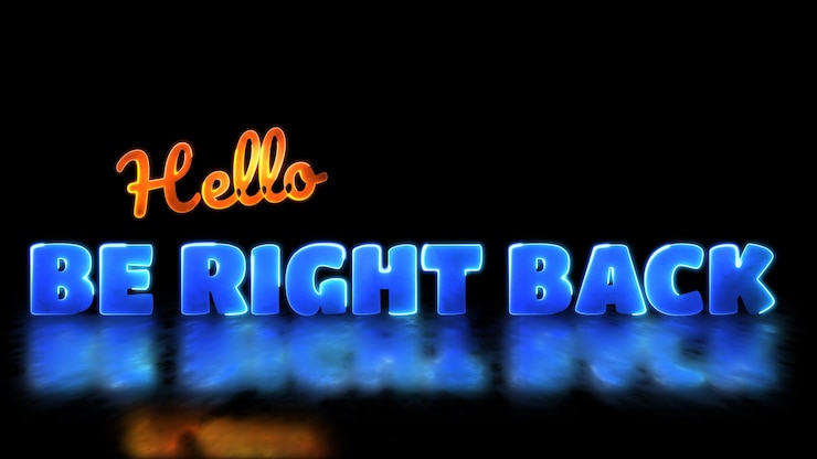 Photo glowing looping be right back word neon frame effect black background