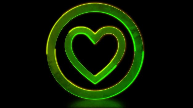 Фото Светящаяся круговая форма сердца неоновый эффект черный фон