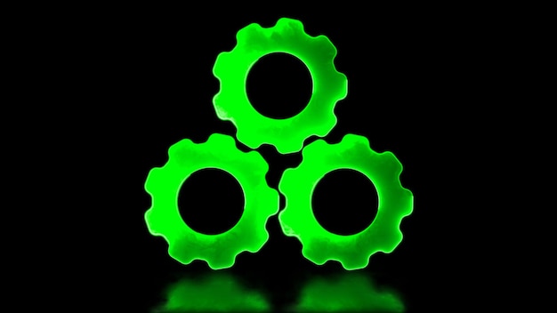Glowing looping icon gears collaboration concept neon effect black background