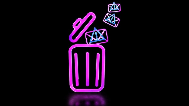Фото Светящаяся циклическая икона мусорной почты спам неоновый эффект черный фон