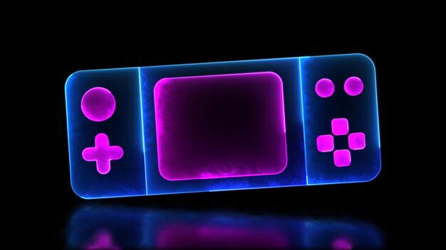 Photo glowing looping icon video game joy neon effect black background