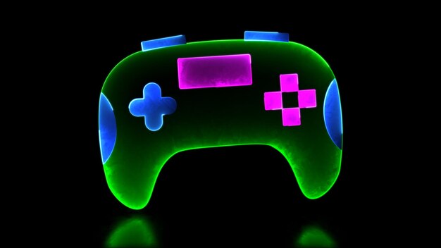 Glowing looping icon video game joy neon effect zwarte achtergrond