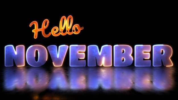 Foto loop luminoso del mese di novembre effetto cornice al neon sullo sfondo nero