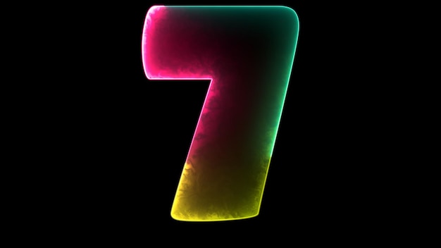 Glowing looping numbers 7 neon effect black background