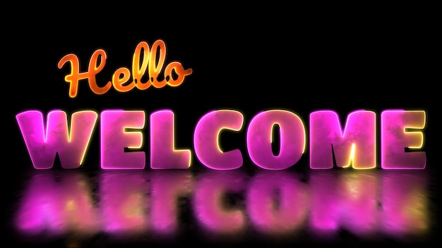 Photo glowing looping welcome word neon frame effect black background