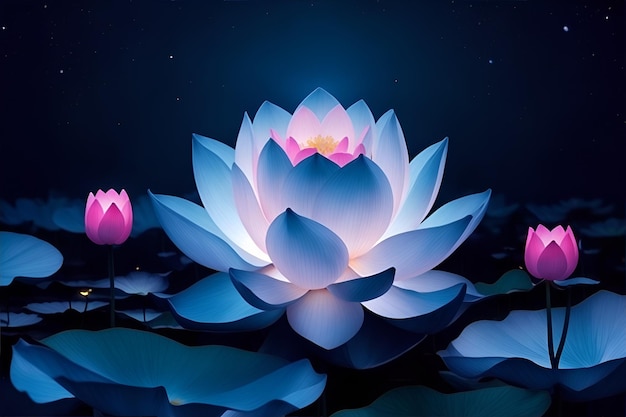 A glowing lotus at night