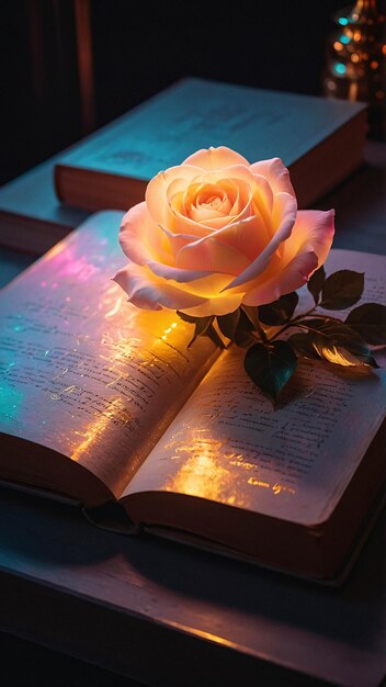 Glowing Love Lamp met open boek Romantische en warme comfortabele nuance in een leeskamer