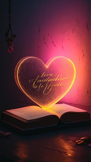 Glowing Love Lamp met open boek Romantische en warme comfortabele nuance in een leeskamer