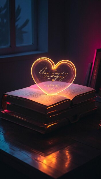 Glowing Love Lamp met open boek Romantische en warme comfortabele nuance in een leeskamer