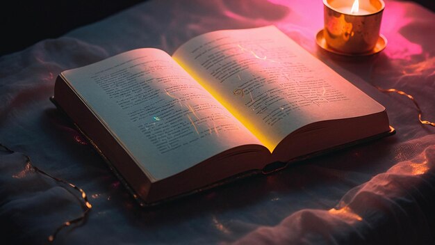 Glowing Love Lamp met open boek Romantische en warme comfortabele nuance in een leeskamer