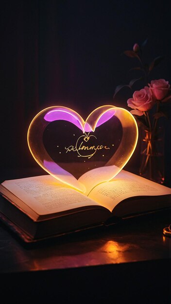 Glowing Love Lamp met open boek Romantische en warme comfortabele nuance in een leeskamer