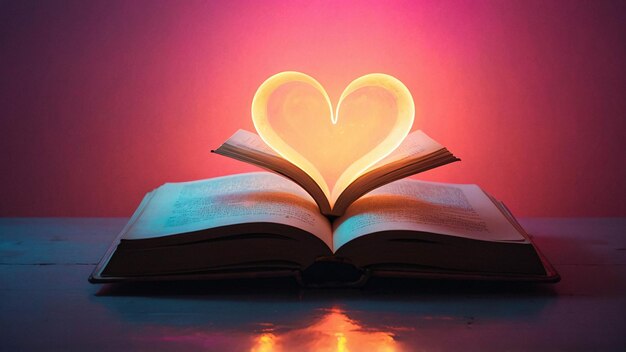 Glowing Love Lamp met open boek Romantische en warme comfortabele nuance in een leeskamer