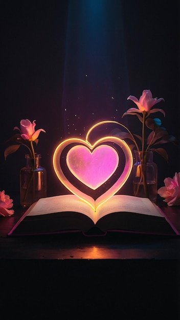 Glowing Love Lamp met open boek Romantische en warme comfortabele nuance in een leeskamer