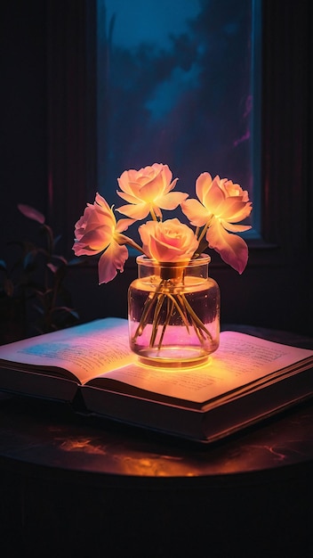 Glowing Love Lamp met open boek Romantische en warme comfortabele nuance in een leeskamer