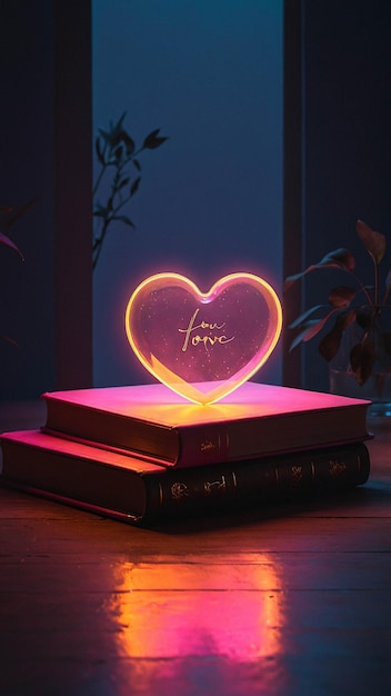 Glowing Love Lamp met open boek Romantische en warme comfortabele nuance in een leeskamer